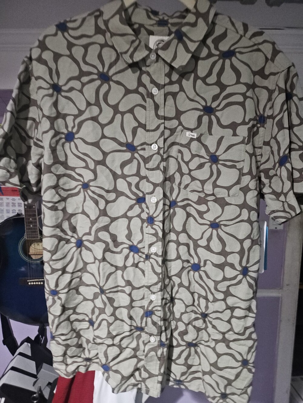 O'Neill Olive Green & Blue Abstract Floral Button-Down Shirt